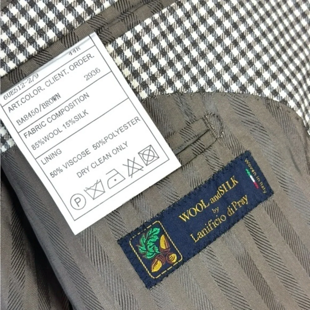 Baroni Blazer Mens 44R Brown Gingham Wool Silk Lanificio di Pray Sport Coat